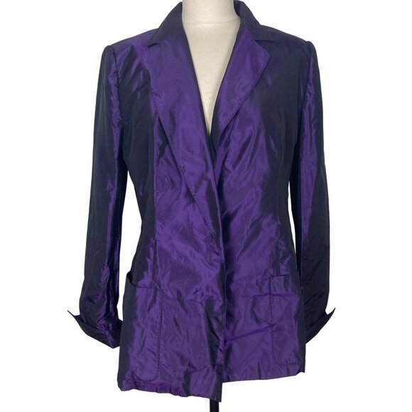Vintage Gianfranco Ferre Purple Silk Blazer Jacket 50 it 14 US Made In Italy NEW - Picture 1 of 13